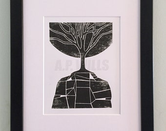 Linocut, Nature Linocut, Tree Print, Art Print, Tree Linocut, Mountain: New Growth