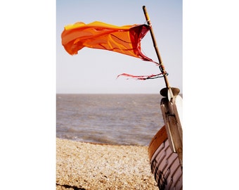 Ship Photography - Orange Flag Fine Art Print - Beach Decor - Aldeburgh Boat - English Seaside Art - 8x12