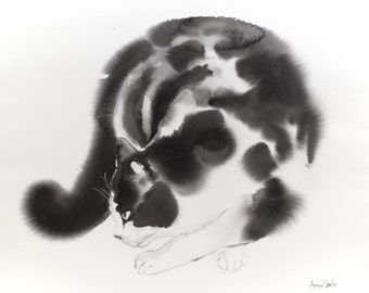 Digging cat - watercolor painting (100 dollar cat)
