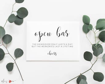 Open Bar Wedding Sign. Open Bar Sign. Wedding Bar Sign. Sign For Bar. Reception Signs. Wedding Reception Decor. Modern Wedding Signage.