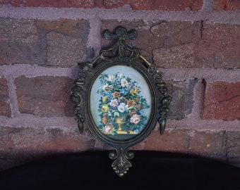 Vintage Italian Ornate Metal Frame Flower Picture