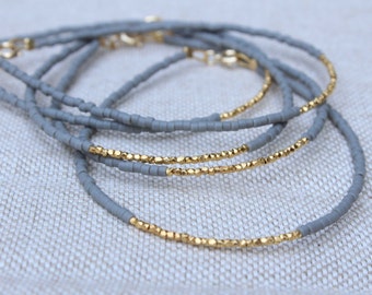 Gold Beaded Bracelet - Grey and Gold Bracelet - Fall Colours Bracelet - Gold Vermeil Bracelet - Karen Hill Tribe Silver Beads Bracelet