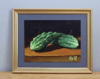 Bitter Melons Original Oil Painting Still Life by Aleksey Vaynshteyn
