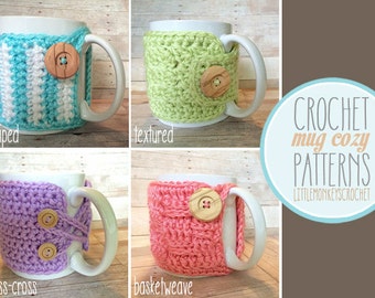 PDF PATTERN Mug Cozy, Set of 4 cozy patterns, coffee cozy, crochet cozy pattern, tea cozy pattern, crochet mug cozy pattern, PDF cozy