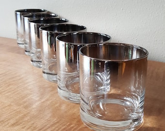 Silver Fade On the Rocks Glasses by Vitreon Queen’s Lustreware Retro Bar Glasses from 1960's Brooklyn NY USA et of 6