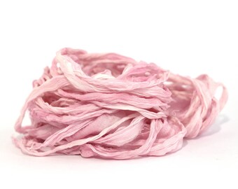Recycled chiffon silk ribbon handdyed Flamingo, pastel soft shell pink, 10metres, textile arts, bouquet wrap