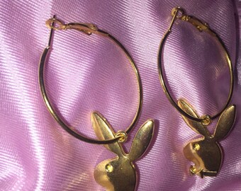 Playboy Bunny Faux Gold Mini Hoop Earrings 70s 90s y2k style