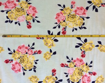 NEW Riley Blake Idle Wild Floral on mint cotton Lycra knit fabric 1 yard