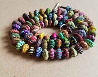 Snail Stacker Necklace - Handmade Striped Polymer Clay Beads