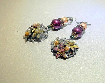 Torch Fired Pastel Enameled Petite Petals Earrings