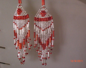 Red & Silver 3" Chandelier earrings