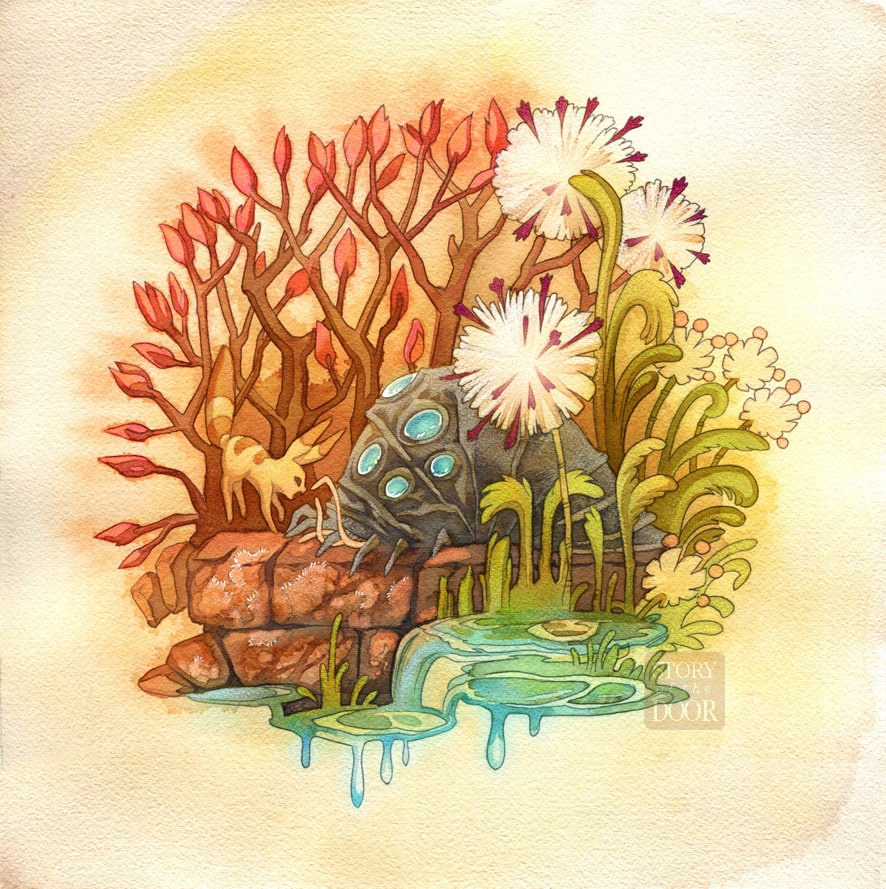 Nausicaa Studio Ghibli Homage Ohmu and Teto 11x11 Watercolor