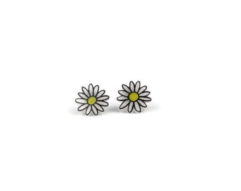 Daisy Earrings, Shrink Plastic, Surgical Steel Posts, Daisy Jewelry, Girls Earrings