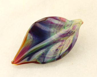 Lampwork Bead, Leaf Glass Focal Pendant, Blue, Purple, Burgundy, Green