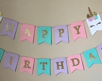 Custom Unicorn Birthday Banner| Unicorn Party| Birthday Banner| Teal, Pink, Purple Banner| Fairy Party| Princess Party| 1st Birthday
