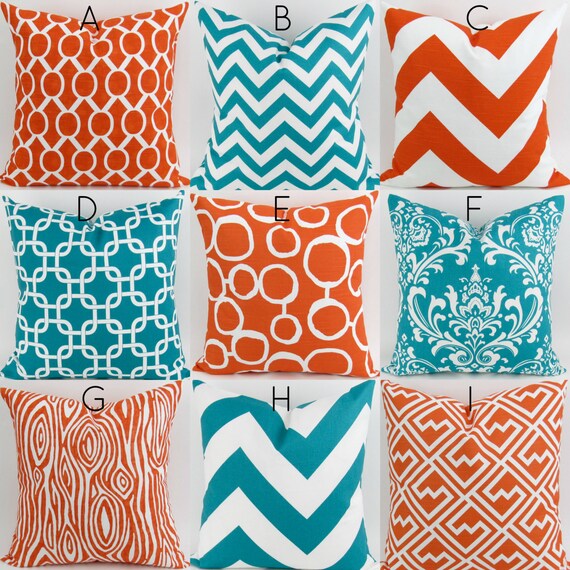 Turquoise & Orange Pillow Covers 18x18 Mix/Match patterns