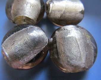 Vintage Glass Beads (4)(18/10) Silver Core Lentil Focal Beads