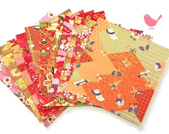 Scrap Pack - Japanese rice and origami paper ephemera, paper with beautiful golden print 13