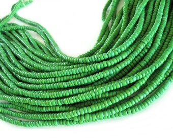 Coconut bead 120 lime green wood Beads - Coconut Rondelle Disk Beads 4-5mm