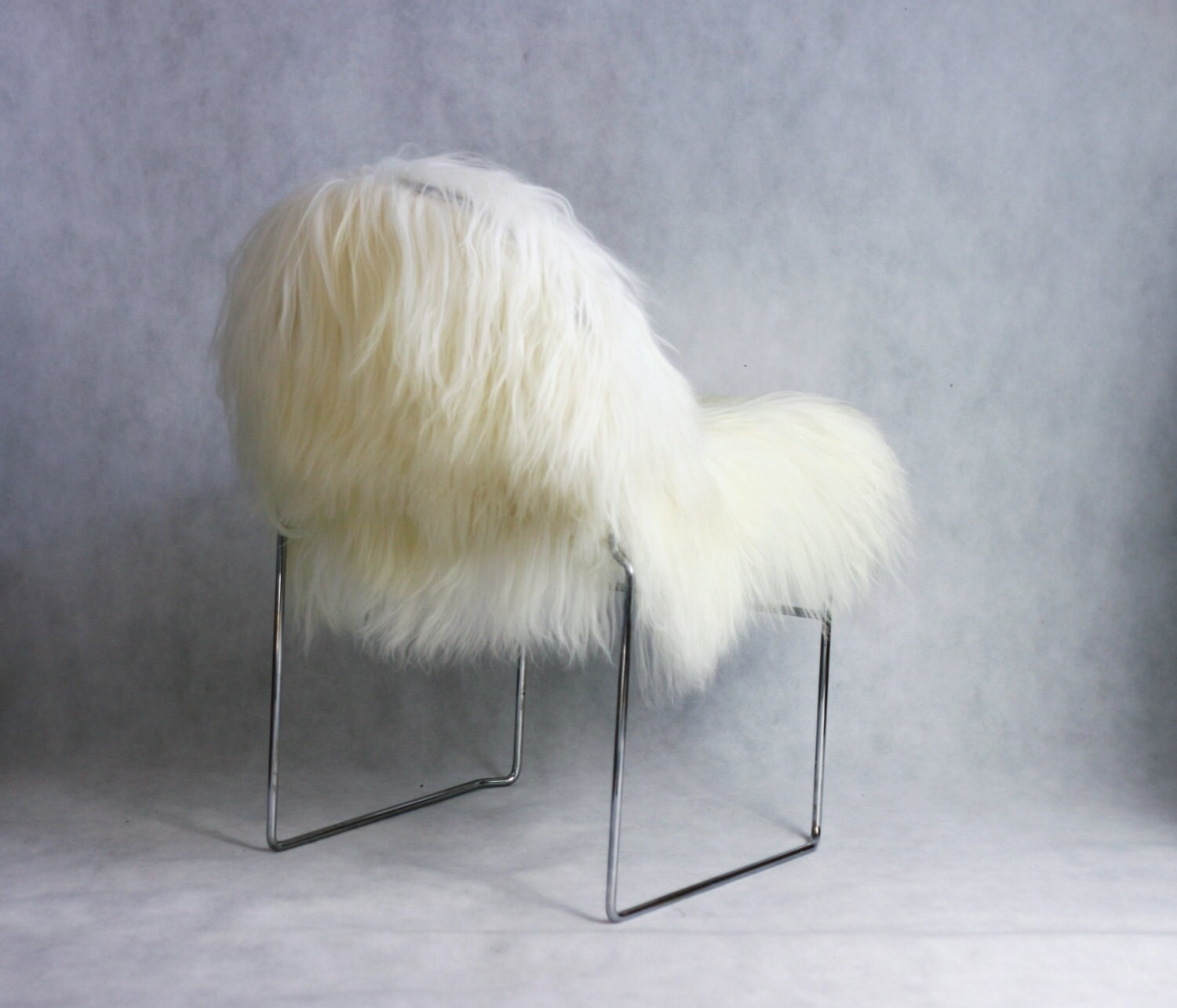 ON SALE Exclusive Vintage Mid Century ICELANDIC Sheepskin Chair chrome