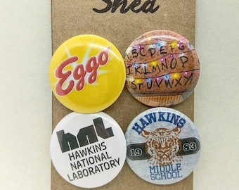 Stranger Things - 4 pin button badge set (set 1) - Hawkins - Sci fi, Horror - TV show