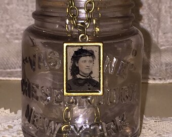 Victorian Gem Tin Type Photo Frame Pendant and Chain Necklace Lovely Lady Oddities