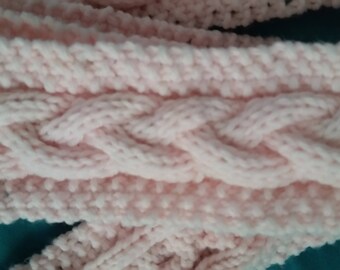 Hand Knit Baby Pink Cabled Scarf