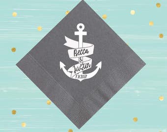 Nautical Napkins, Wedding Napkins, Personalized Napkins, Custom Napkins, Birthday Napkins, Foil Paper Napkins, Party Napkins, Bar Napkins