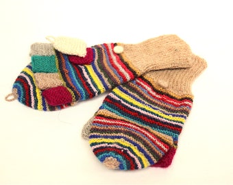 SALE 15% OFF* Pure Alpaca Hand Knitted Colorful wool Gloves, Convertible Mittens, Fingerless Gloves, Light and Warm