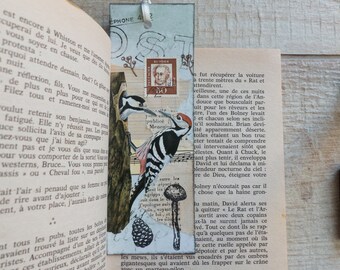 Unique handmade bookmark by collage techniques - Birds theme