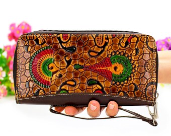 Women Wallets, Leather Wristlet, Wristlet Wallet, Genuine Leather Ocher Color Wallet, Womens Purse, Handbags