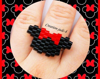 Ring adjustable Minnie Disney in Brick Stitch - pearls Hama Mini