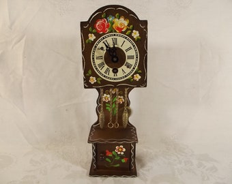 Vintage Linden Black Forest handpainted grandfather mini clock