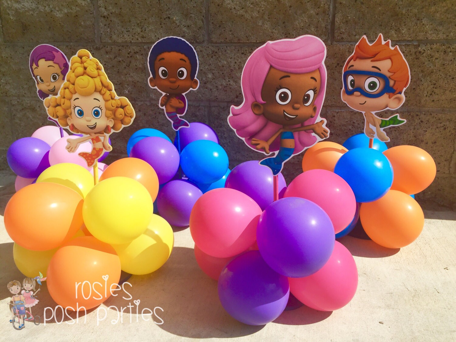 Bubble Guppies centerpiece Wood handcrafted with balloons for