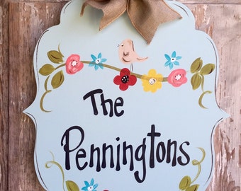 Welcome Sign, Door Art, Door Decor, Hand-Painted, Wreath