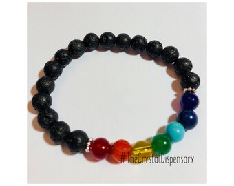 Oil Diffuser / Chakra Bracelet with Gemstones And Lava Stone Beads