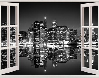 New York Skyline Wall Sticker 3D Window Black And White Decal NY New York Skyline Wall Sticker 3D Window Black And White Decal NY