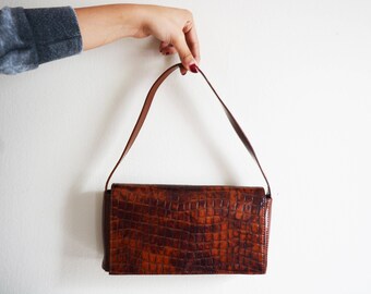 Vintage Faux Alligator Handbag Vintage Faux Alligator purse Vegan Womens Vintage Embossed Alligator Vintage Handbag