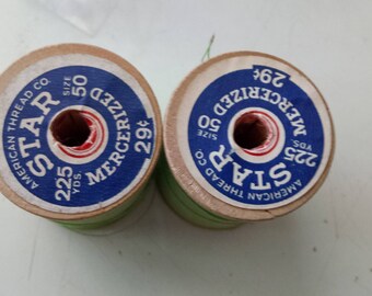 Vintage Wood Spool American Thread Co. 2 225 yds size 50 #490 mint green star mercerized