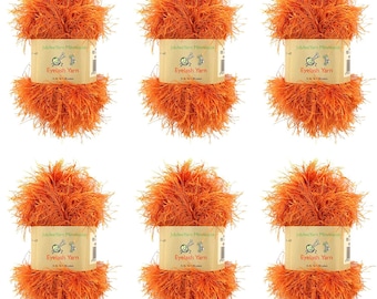 BambooMN Brand - Eyelash Yarn - 50g - 6 Skeins - Burnt Orange