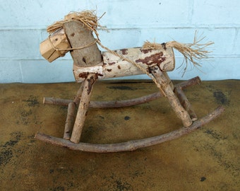 Miniature Handmade Wooden Rocking Horse in Primitive Style