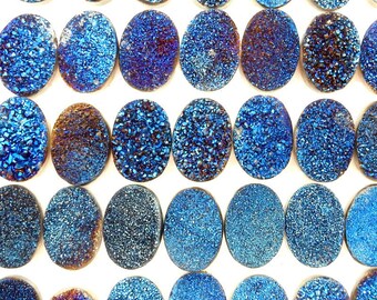 Druzy Cabochon - Blue Oval Shaped Druzy Cabochon 14mm x 10mm - Perfect for Jewelry Making (RK50B14b-07)