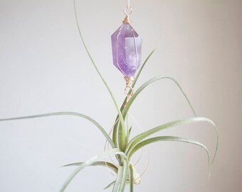 Crystal Air Plant Hanger, Large Size, Amethyst Airplant Display, With Or Without Plant, February Birthstone, Ultraviolet Decor