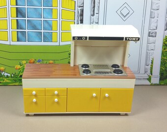 TOMY STOVE TOP with Hood, 1970's, Hard Plastic, 1:18 Lundby Scale, Smaller Homes & Garden, Vintage Dollhouse Kitchen Furniture