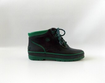 Navy Green 80s Rain Boots Vintage Womens Sporto Fleece Lined Snow Ankle Boot Size 8 Hipster Boho Outerwear Blue Waterproof Shoes 1980s Hippy