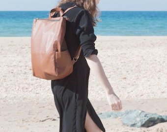 Brown Leather backpack, Laptop backpack, Vegan bag, Travel bag, Rucksack, Vegan backpack, Graduation Gift, Backpack women, Backpack men