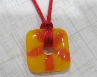Orange Flower Necklace, Fused Glass Jewelry, Handmade Donut Pendant, Ready to Ship, Yellow and Orange Pendant - Sunny Day -6