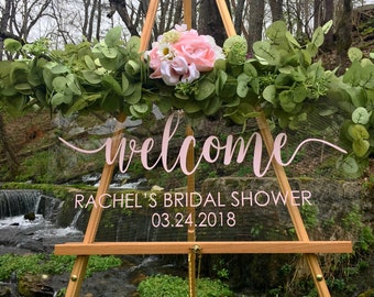Bridal Shower Decal Sign for Wedding Shower Blush Personalized Wedding Shower Vinyl Decal Name and Date Rustic Simple Wedding Understated