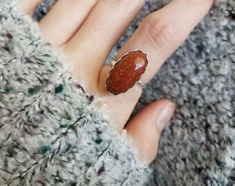 Sparkly sunstone silver ring | sz 6.5