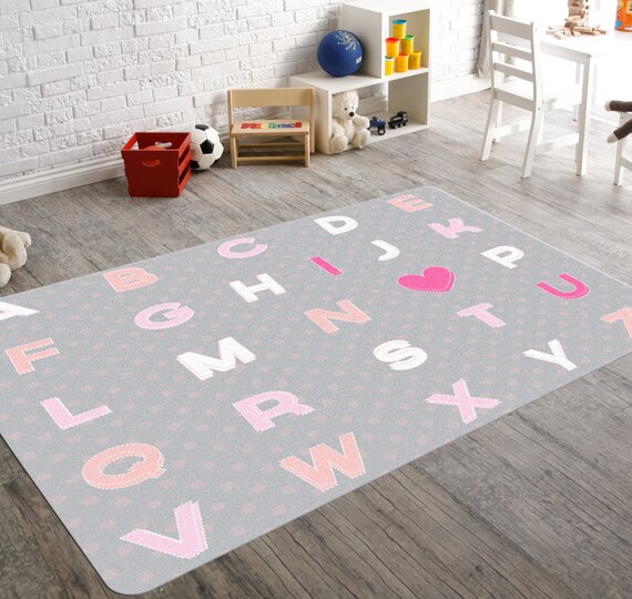 Alphabet Nursery Nursery Rug Kids Rug Pink Nursery Rug